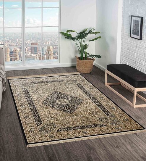 Black and Beige Persian 5x7 Feet Machine Made Carpet