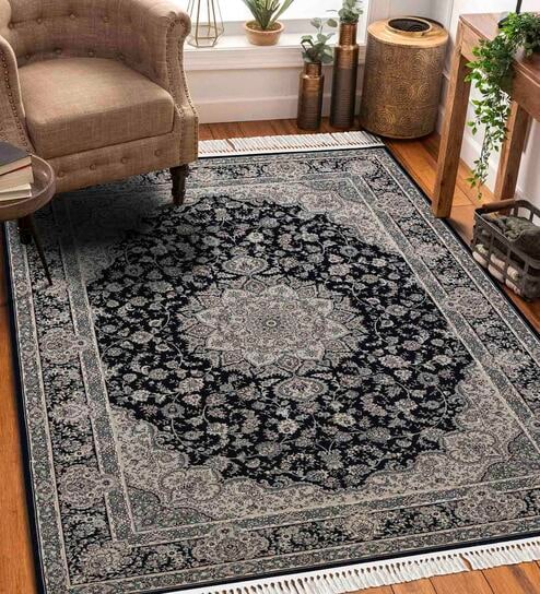 Black and Cream Persian 3x5 Feet Machine Made Carpet