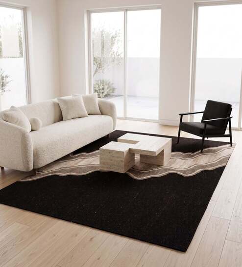 Beige Abstract Woolen 36 x 60 Inches Hand Tufted Rug