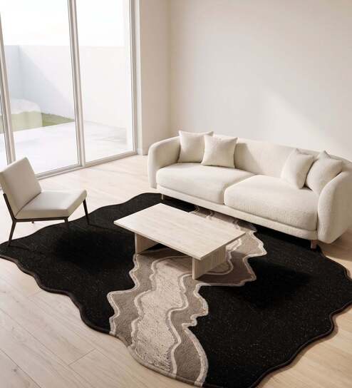 Beige Solid Woolen 48 x 72 Inches Hand Tufted Rug