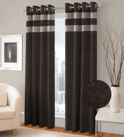 Black Semisheer Jute 5 Feet Eyelet Window Curtain