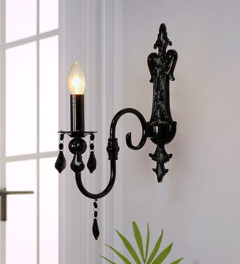 Black Candelabra Wall Sconce with Crystals
