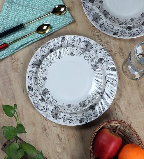 Chain 12 Pcs White & Grey Melamine Dinnerware Set