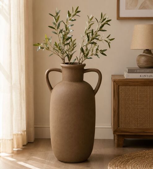 Black Charcoal  Dual Handle Matte Finish Sculptural Flower Vase