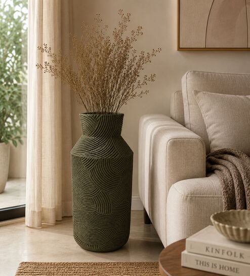 Black Charcoal Textured Geometric Pattern Decorative Vase