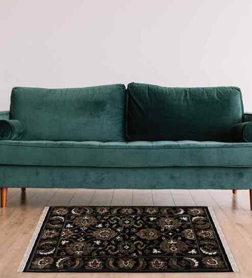 Black Persian Wool & Viscose 2x3 Feet Handmade  Dhurrie