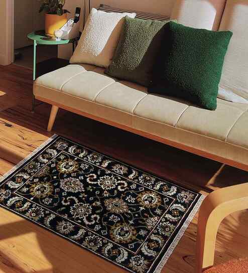 Black Persian Wool 2x3 Feet Handmade  Dhurrie