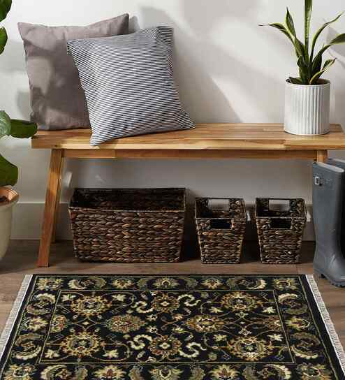 Black Persian Wool 2x3 Feet Handmade  Dhurrie