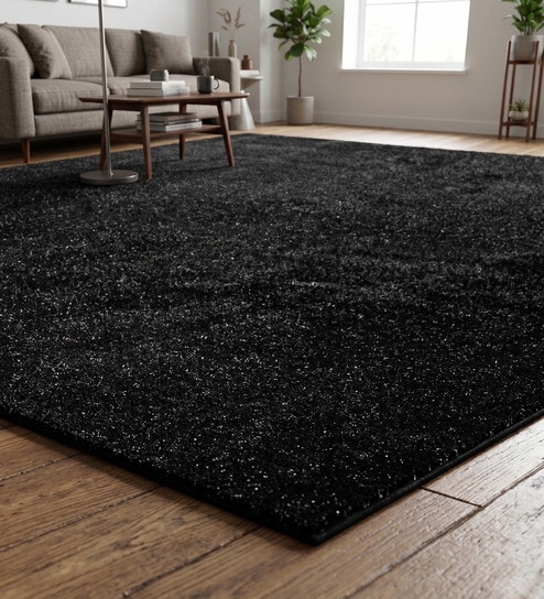 Black Cosmos Microfiber Backing  4X6 Ft Floor Carpet