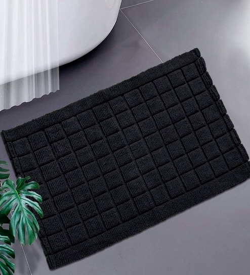 Black Cotton 21X37 Inches Anti-Skid Bath Mat