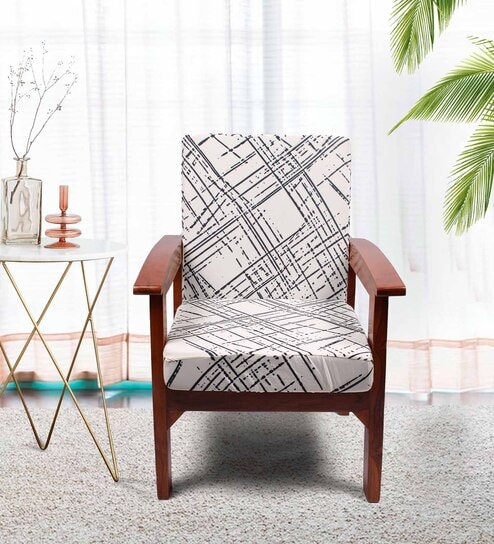 Black Cotton Abstract 20x20 Inches 1 Seater Sofa Chair Covers (Pack of 2)