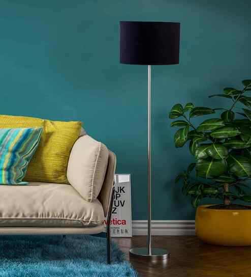 Black Cotton Drum Shade Steel Floor Lamp Steel Base