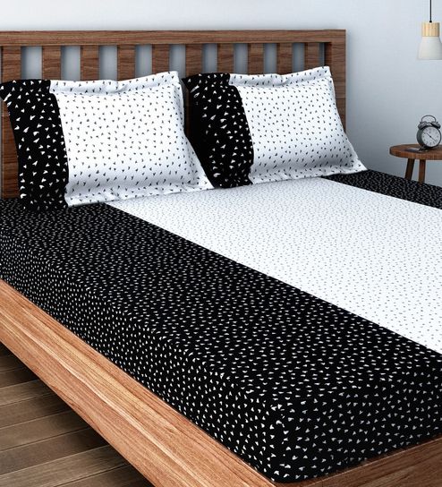 White Floral 240 TC Cotton 1 Double King Size Bedsheet with 2 Pillow Covers