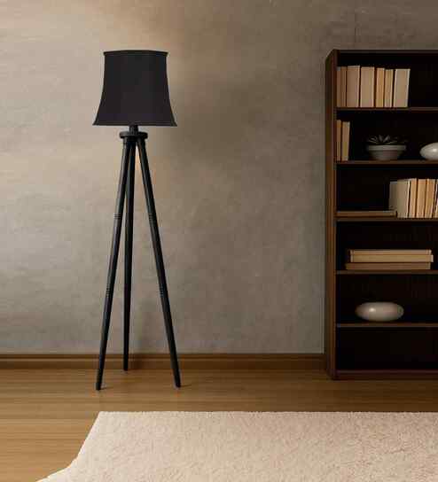 Black Cotton Soft Back Table Lamp With Wooden Base