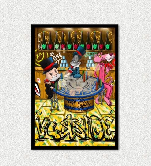 CARTOON MILLIONAIRE MONOPOLY MAN PANTHER POKER CASINO HD Poster With Black Frame, 12.5   17.3 Inches