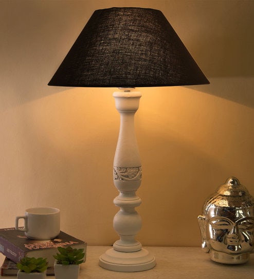 Black Fabric shade Table Lamp with Wood base