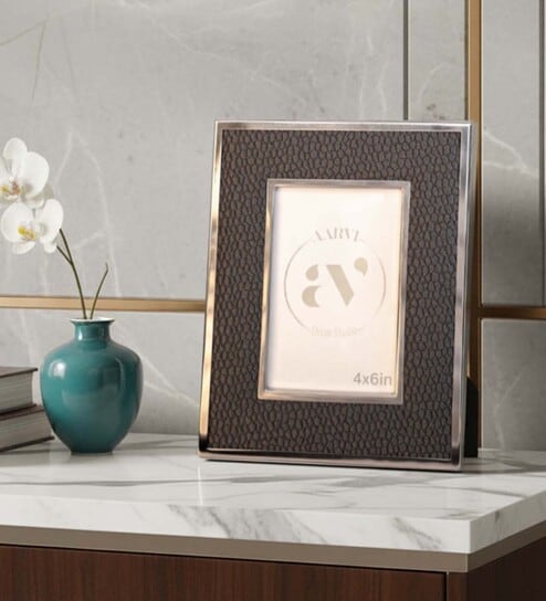 Black Faux Leather Noir Silver Prestige Wall And Tabletop Photo Frame 5X7Inches