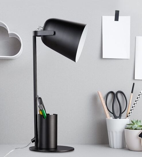 Black Fixed Arm Table Lamp for Study/Reading