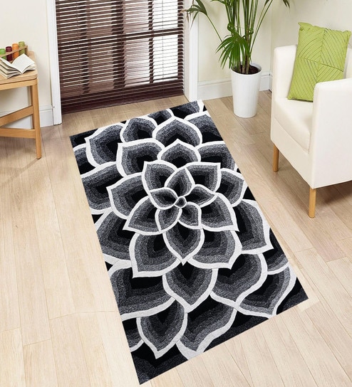 Black Floral Wool Hand Tufted Carpet