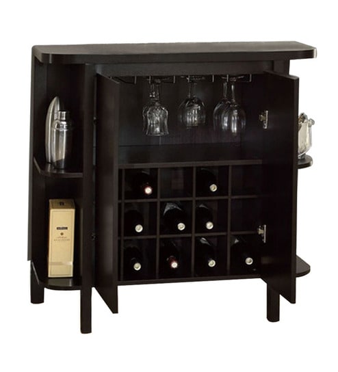 Buy Black Forest Compact Bar Cabinet With Side Shelves Online