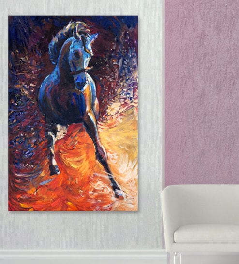 Horse In Black Canvas Framed Art Print (33 x 21 Inches) By Inephos