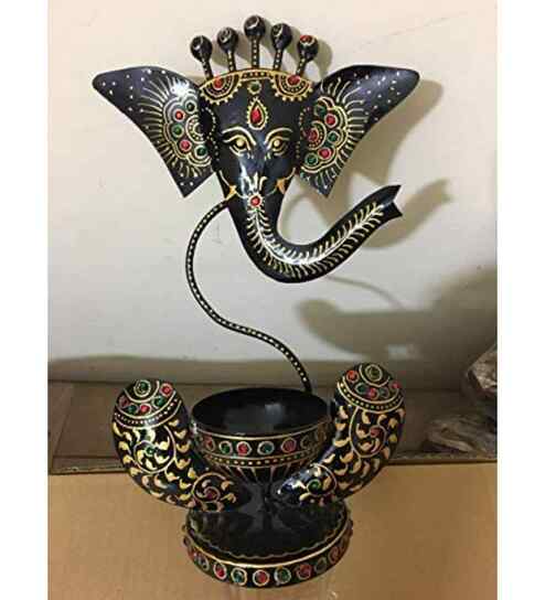 Black Ganesha T Light Holder, Diwali Lights , Diwali Decorative T light Holder Iron 1-Cup Tealight Holder  (Gold, Pack of 1)