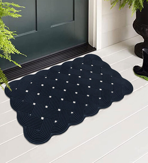 Black Geometric Microfibre 30x18 Inches Anti Skid Door Mat