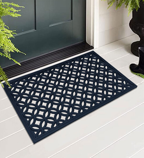 Black Geometric Microfibre 30x18 Inches Anti Skid Door Mat