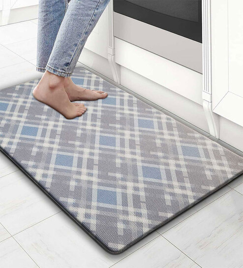 Grey Geometric Microfibre 30x18 Inches Anti Skid Door Mat