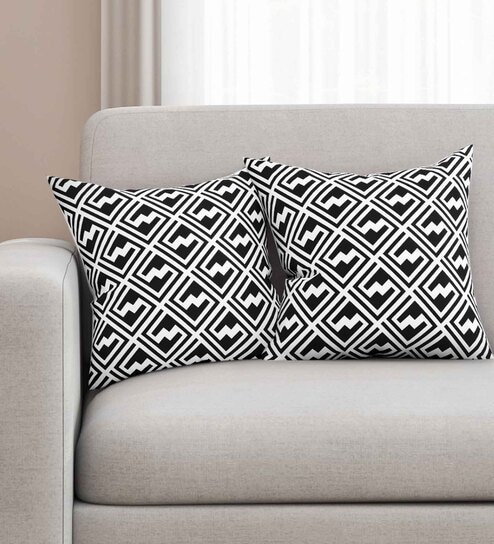 Black Geometric Premium 16 x 16 Inches Cushion Cover (Set of 2)