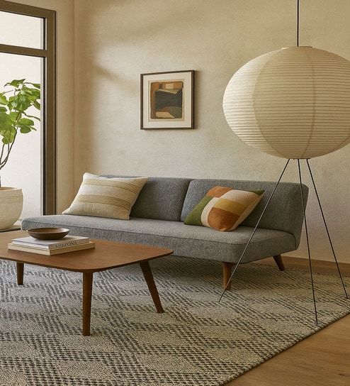 Black Geometrical Cotton 8X4 Feet Hand Woven Carpet