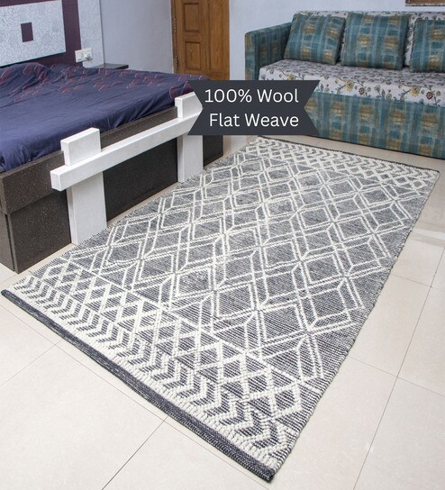 the woven legacy Black Geometrical Wool Hand Woven Carpet-picture-21