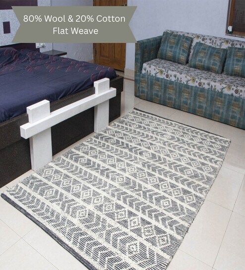the woven legacy Black Geometrical Wool 8X5 Feet Hand Woven Carpet-picture-15