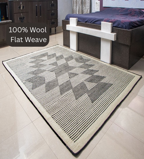 the woven legacy Black Geometrical Wool 8X5 Feet Hand Woven Carpet-picture-34