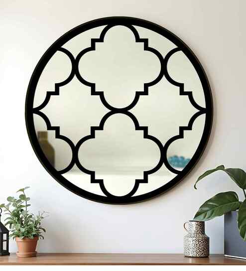 Black Glass Decorative Round Mirror