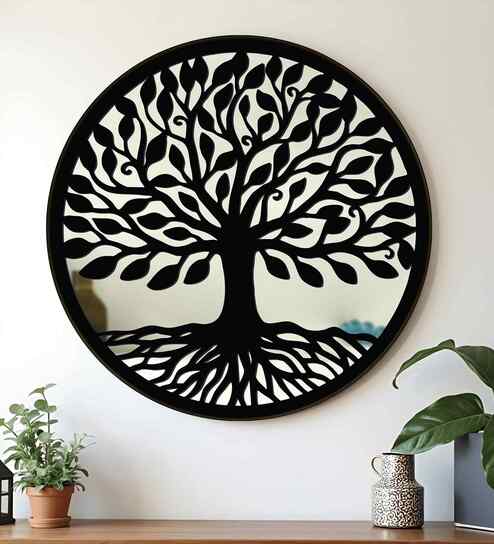 Black Glass Round Acrylic Wall Art Cum Mirror