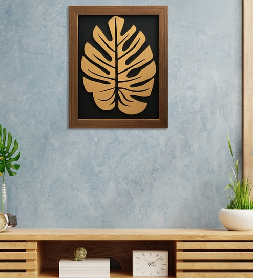 Black Golden Leaf Wooden Wall Decor