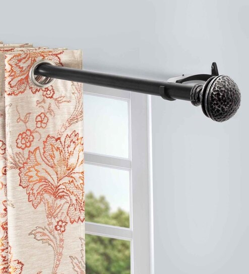 Black Hammered Mushroom Iron Expandable 1 Curtain Rod with Accessories ( 52 to 144 Inches) by Deco Window