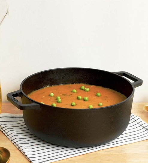 Pre Seasoned- Dutch 5.2 Ltrs Non- Stick Black Cast Iron Cooking Pot