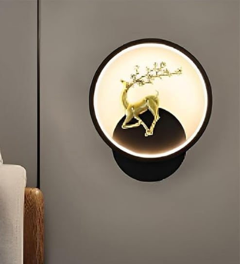 Black Home Decor Inbuilt Led Fancy Wall Light(Plastic) (3-Lighting Mode) (Round Full Deer)