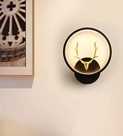 Black Home Decor Inbuilt Led Fancy Wall Light(Plastic) (3-Lighting Mode) (Round H/F Deer)