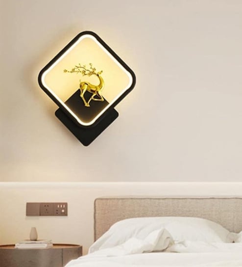 Black Home Decor Inbuilt Led Fancy Wall Light(Plastic) (3-Lighting Mode) Sqaure Full Deer)