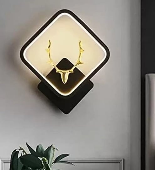 Black Home Decor Inbuilt Led Fancy Wall Light(Plastic) (3-Lighting Mode) Sqaure H/F Deer)