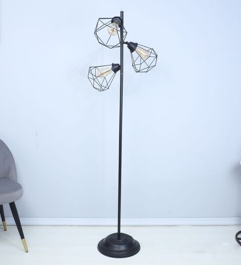 Black Iron Base Foldable Floor Lamps White Glass Shade