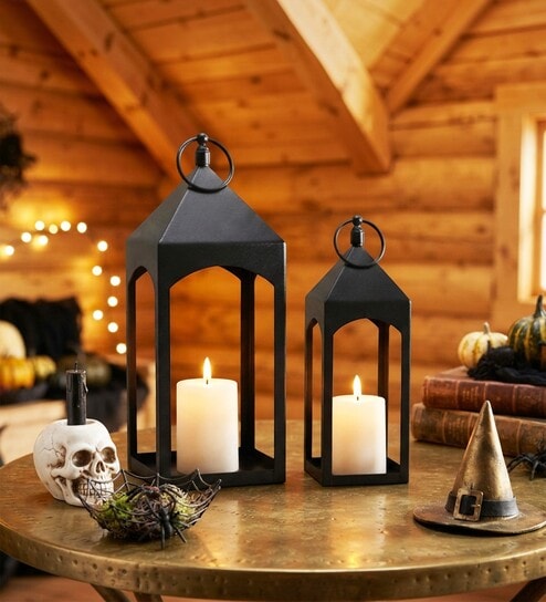 Black Iron Hanging Lanterns Set Of 2