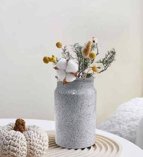 White Iron Metal Speckle Finish Flower vase(4.33 inch)