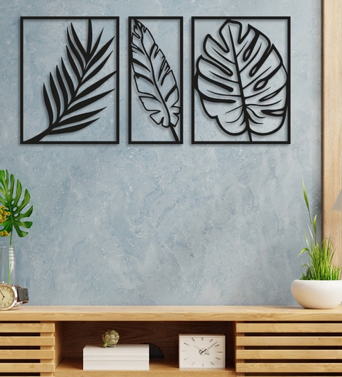 Black Leaves Design Wooden Wall Decor By Art Street
