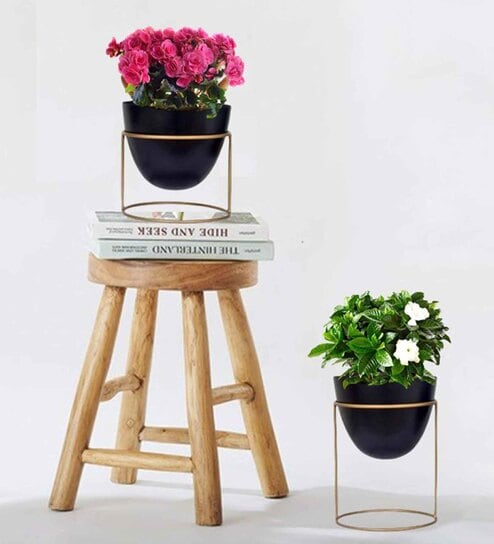 Alle (Set Of 2) Black Metal FloorPlanter