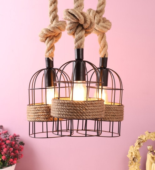 Black Metal 3 Light Cluster Hanging Lights by Foziq