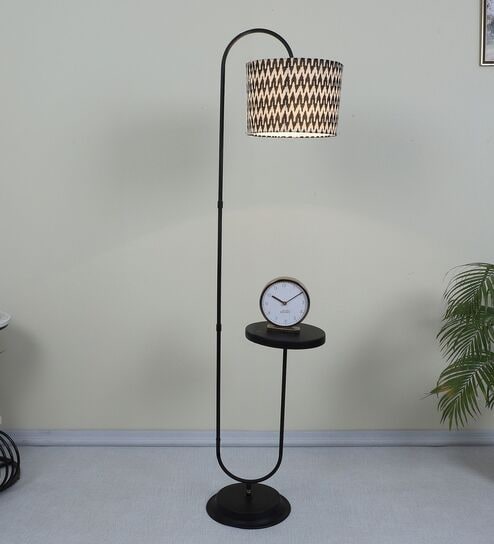Black Metal-Iron Base Foldable Downlighter Floor Lamps Chevron Print Satin Shade  With Height - 60"